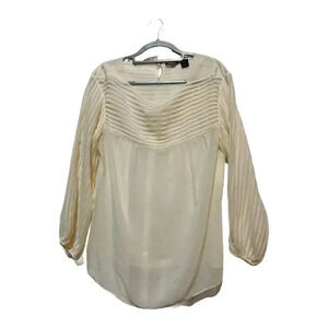Mods International Ivory Silk Long Sleeve Blouse Size L Pleated Boho Cottage
